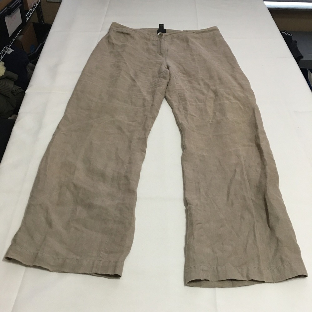 Eileen Fisher Linen Pants Womens Medium Petite Tan Wide Leg